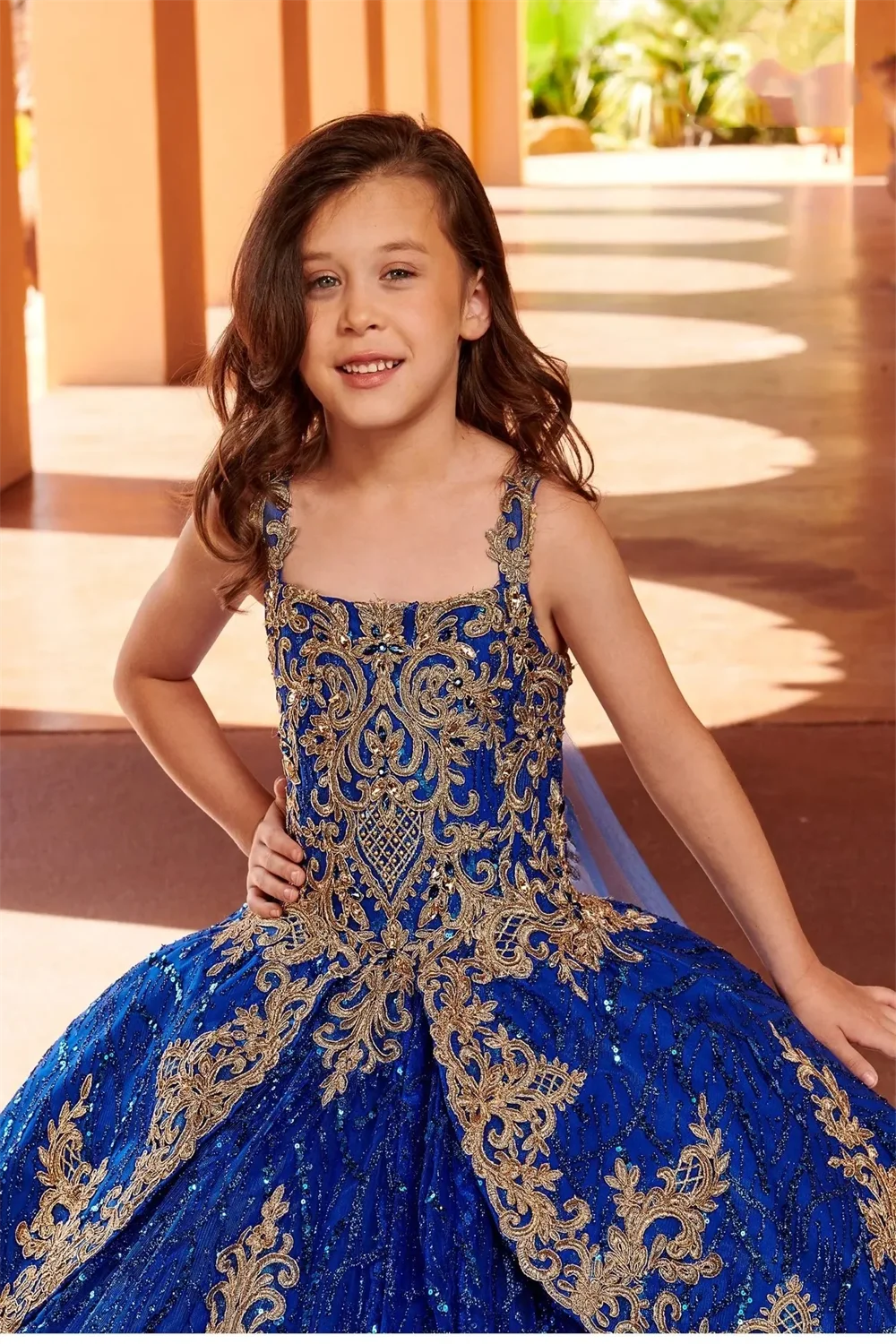 Royal Blue paillettes Flower Girl abiti Ball Gown Appliques Flower Girl abiti per matrimoni abiti da spettacolo bambini Baby