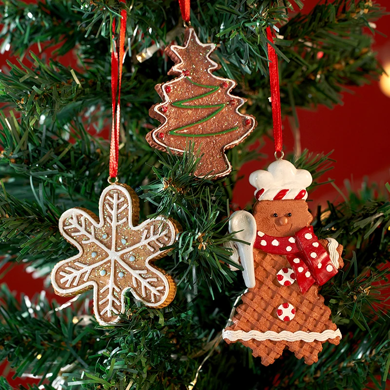 SAAKAR Resin Christmas Tree Gingerbread Pendant Snowflakes Train Decoration Christmas Atmosphere Props Accessories Holiday Gifts