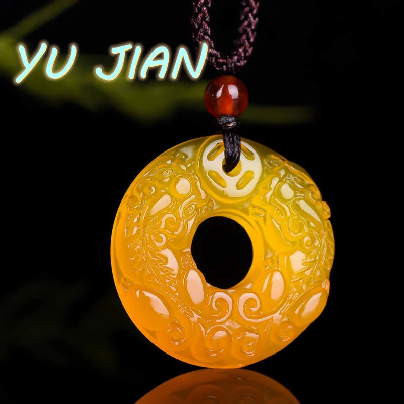 Natural  Chalcedony Pendant Necklace  Hand Carved Jade Agate Black Buckle Fashion Lovers Jewelry Gift Accessories