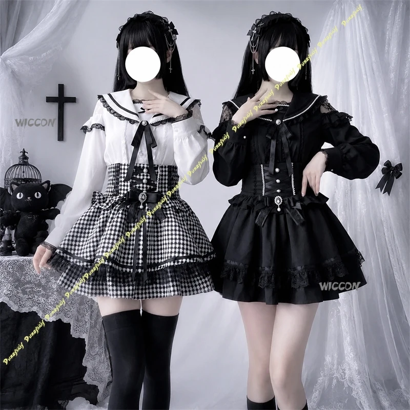 

Japanese-style Uniform Outfit Kawaii Women Skirts Jirai Kei Lolita Y2K Cute Blouse Elegant Sweet Skirts Casual Aesthetic Skirts