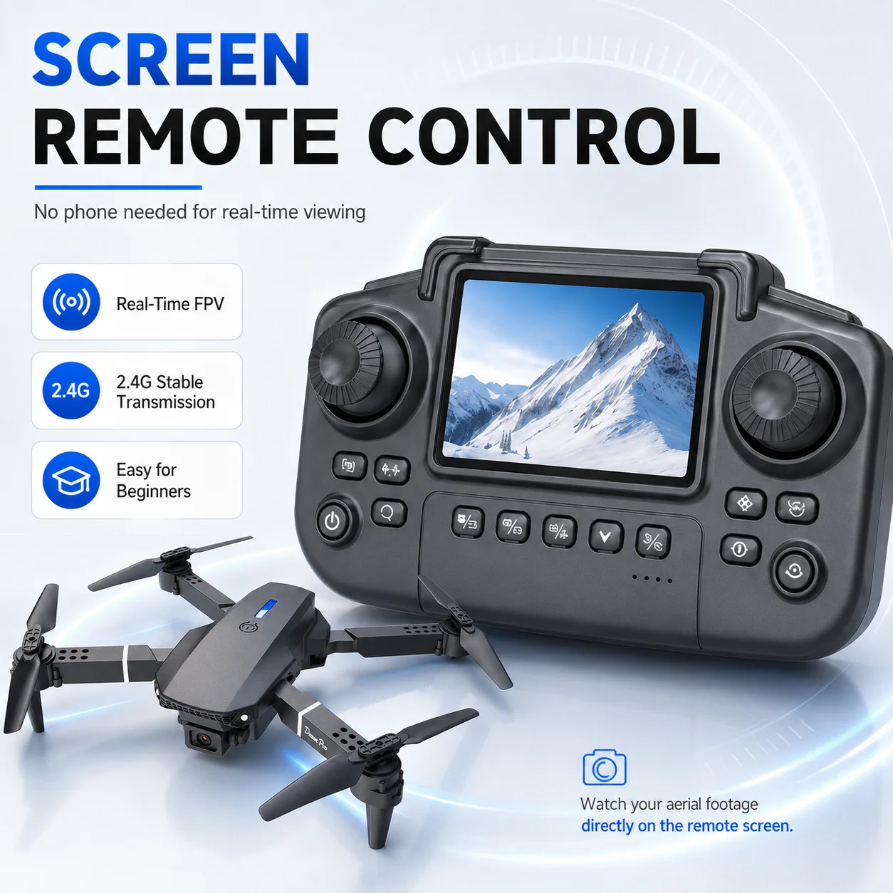 Screen Remote Drone No Phone Needed Brushless Motor Optical Flow Positioning Dual HD Camera 90° Adjustable 110° Wide‑Angle 50X Zoom FPV Quadcopter