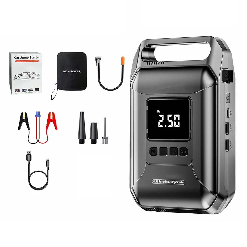 Multi-Function 12V Jump Starter Air Pump | Digital Display SOS Light 800A Peak Current Car Motorcycle Power Bank For Outdoor