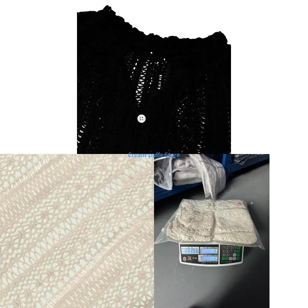 

50LE Hollow Out Shirts Women Lantern Sleeve V Neck Button Down Blouses Lace Long Sleeve Crochet Eyelets Blouse Shirts Tops