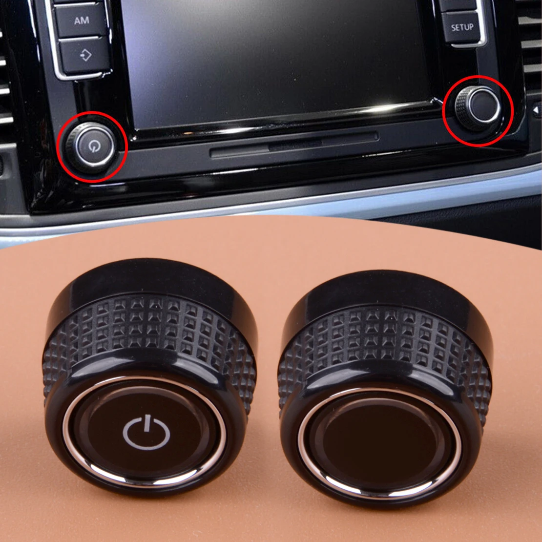 2pcs Left & Right Radio Knobs Button Turn Knob Fit for VW Noname RCD360 RCD360PRO RCD410PRO RCD440 19D035280 5GD035280C Radio