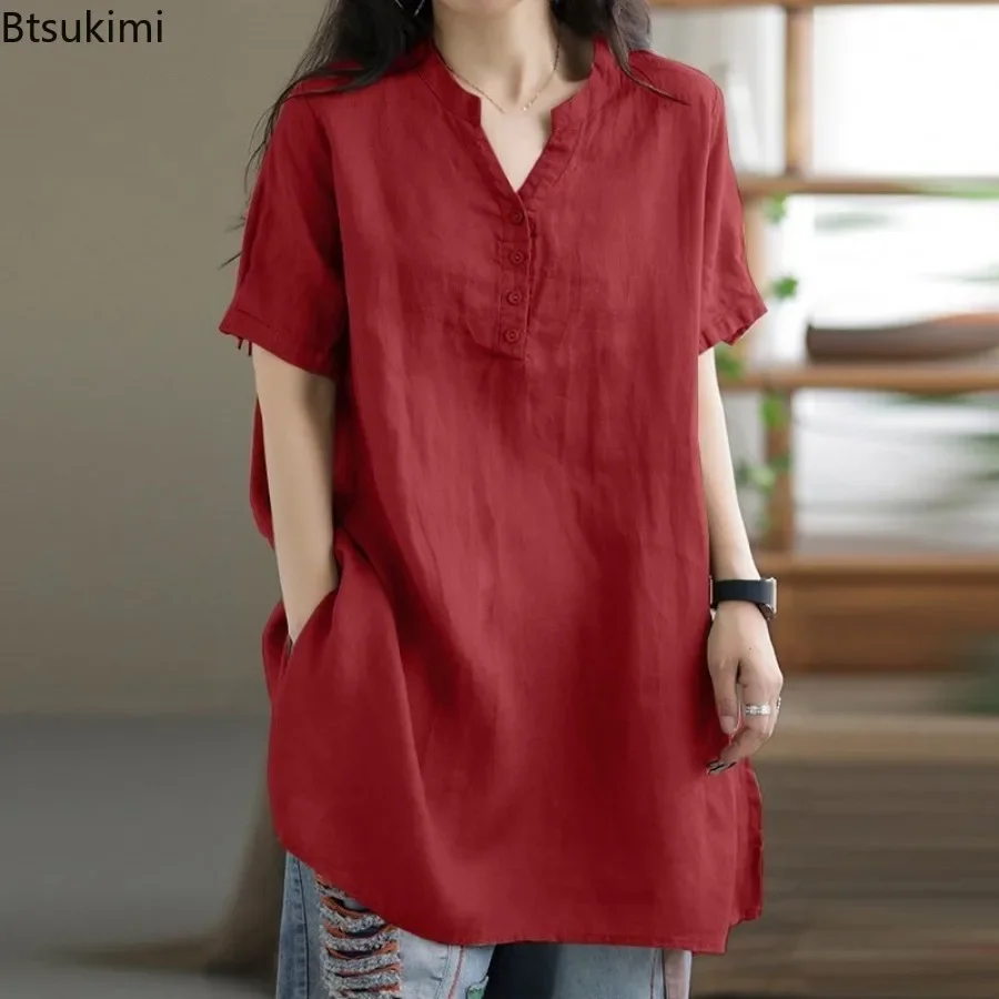 2024 Summer Oversize Blouse Women Casual Short Sleeve Loose Tops Fashion V Neck Solid Tunic Work Shirt Female Blusas Chemise 5XL