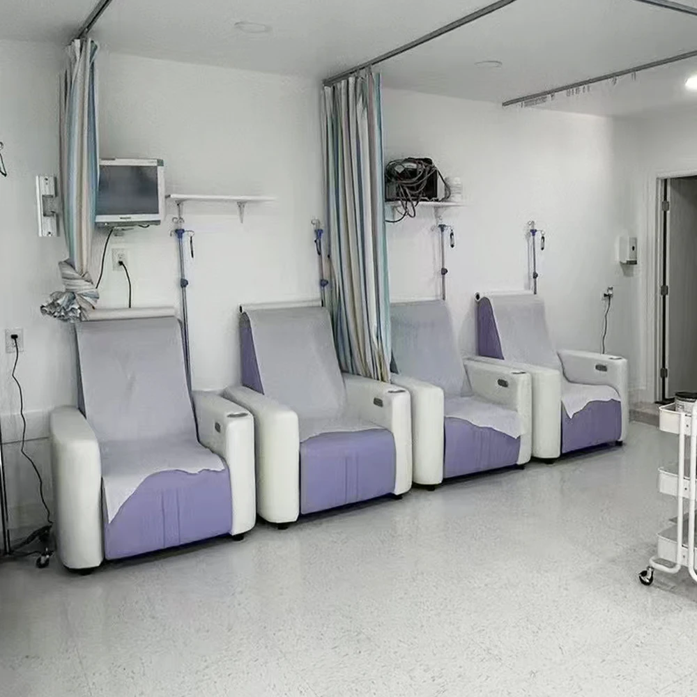 & Electric Medical Recliner Infusion Chair - USB Charging IV Pole Hospital Clinic Dialysis Center Waiting Room - Easy Clean Fabr