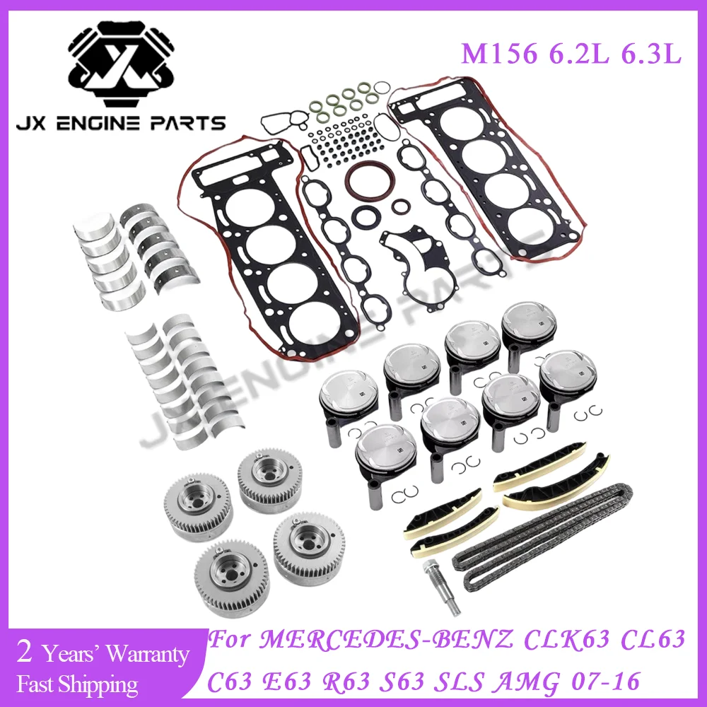 M156 Engine Rebuild Timing Chain Kit Piston Bearing Gasket Set For Mercedes-Benz 6.2 6.3 CLK63 E63 ML63 R63 S63 AMG 6.2L 6.3L