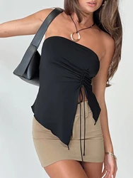 Women's top summer fashion slim fit sexy vest one shoulder drawstring short top