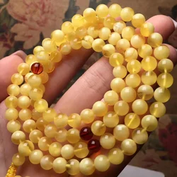 Natural and Exquisite Russian Honey Wax 108 Buddha Beads Featured Gold White Wax Rich Hand Chain Bracelet