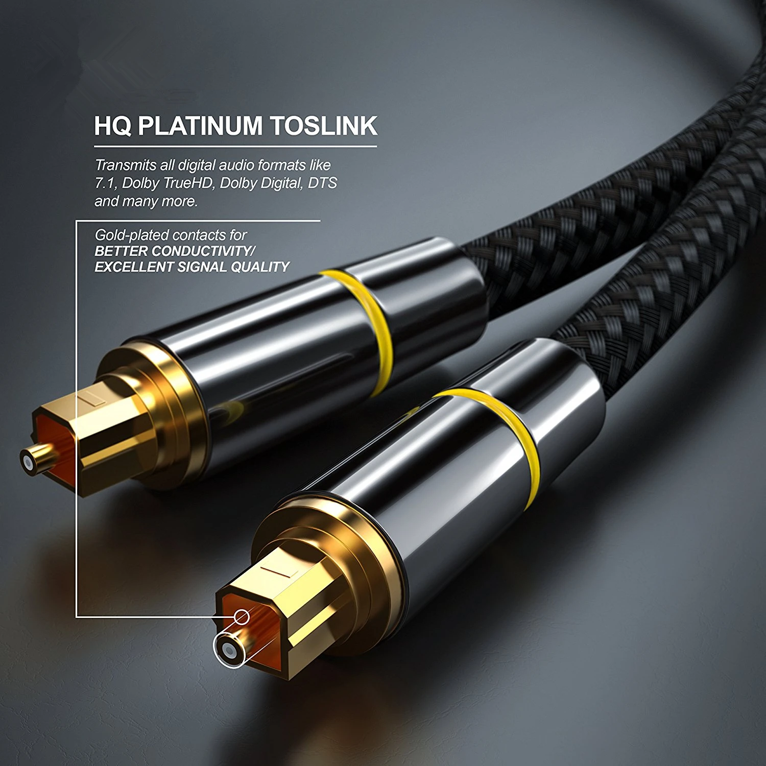 Cavo Audio ottico intrecciato custodia in lega di zinco placcato oro spina Audio digitale cavo in fibra ottica per TV HD Cinema digitale, ecc.
