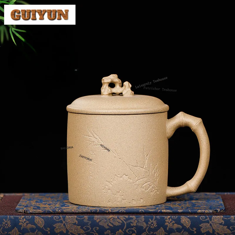 HOYIHM 400ml Yixing Purple Clay Motoyama Green Mud Coffee Mug Latte Cereal Mug Afternoon Tea Mug Office Water Cup Tea Items