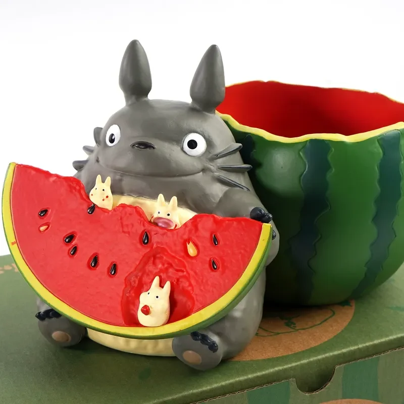 Mini Niedliche Totoro Wassermelonenförmige Anime-Figur Desktop-Aufbewahrung Sammlerstück Puppe Fensterbank-Deko Blumentopf-Modell Spielzeug Geschenk