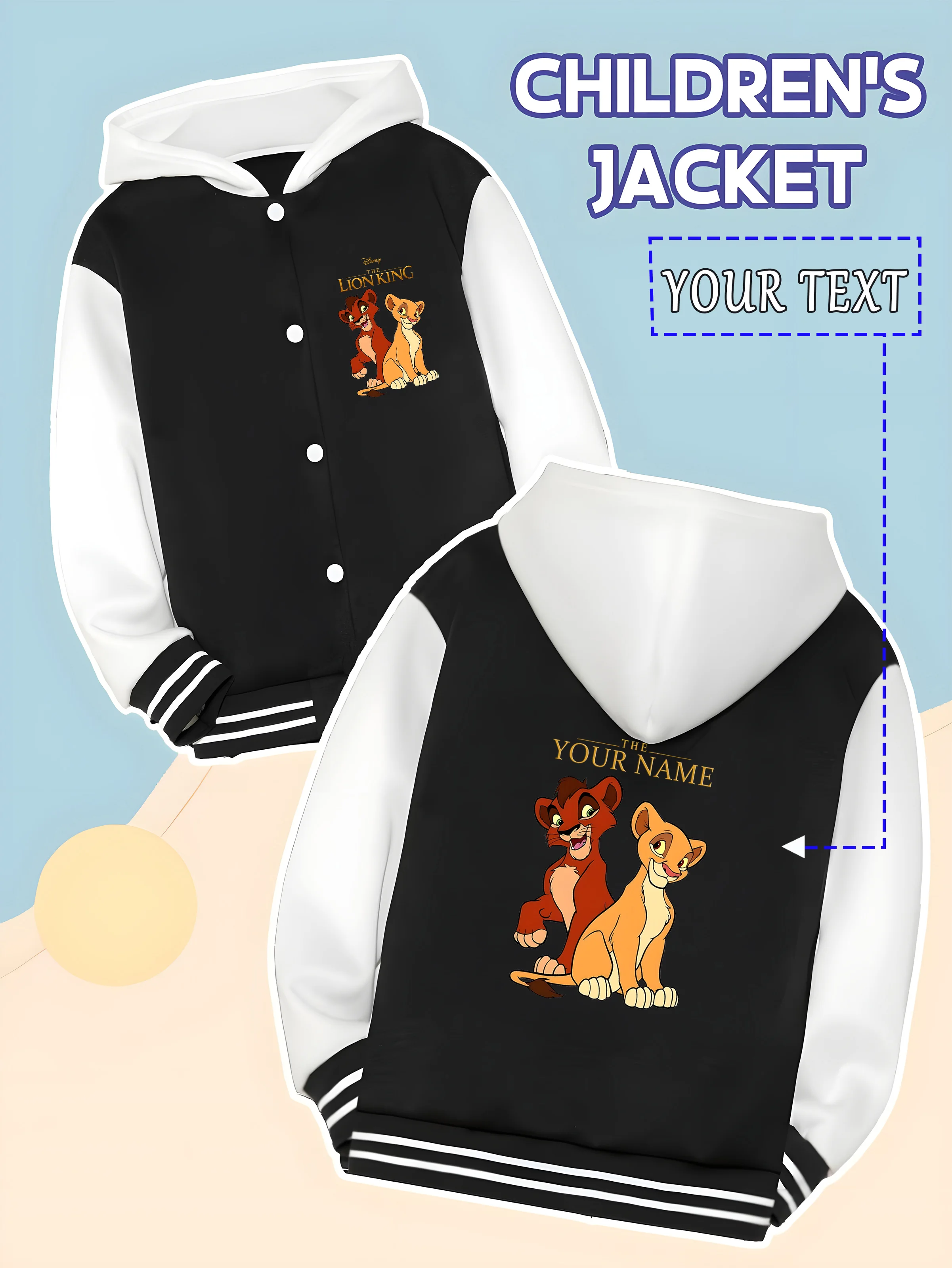

MINISO Disney's "The Lion King" inspired boys' baseball jacket features Simba and his friends, and is custom-designed with "YOUR