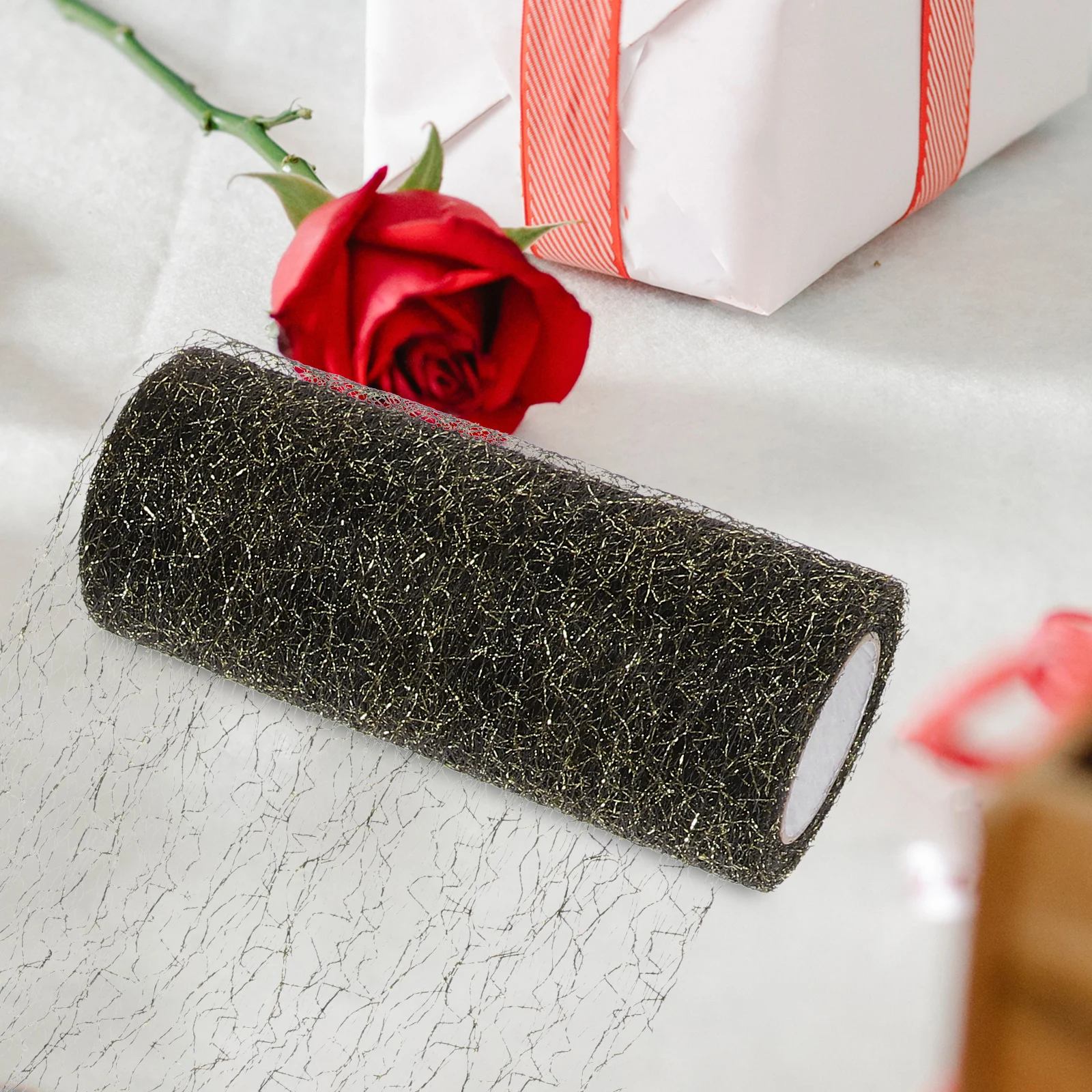 

Floral Wrapping 15cmx10yds Black Gold Mesh Roll for Gift Wrapping Tulle Bouquet Gifts Package DIY Material Polyester Fabric
