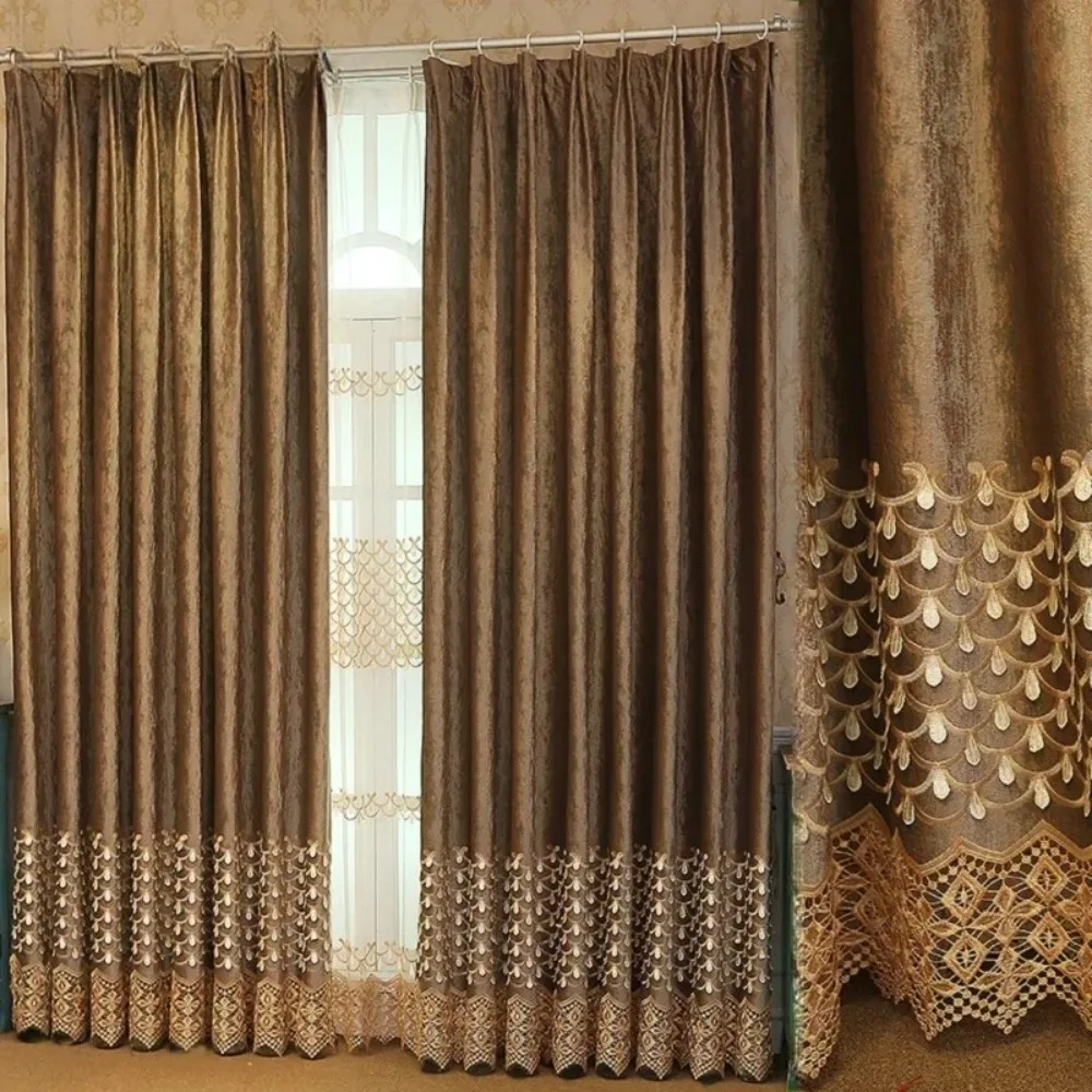 Europe America Modern Simple Flannel Curtain Embossed Embroidered High Sahding Curtains for Living Dining Room Bedroom Windows