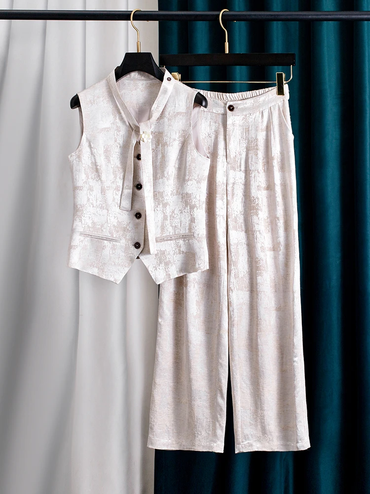 

High-End Linen Vest Pants Set Women's Straight Leg Long Pants Summer Loose Feel Old Money Style Fashion Set