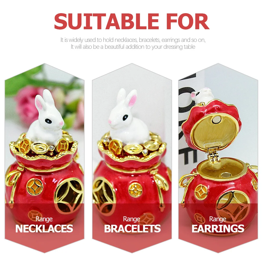 

Enamel Rabbit Jewelry Storage Box Hinged Trinket Organizer For Necklaces Bracelets Earrings Portable Decorative Desktop Bunny