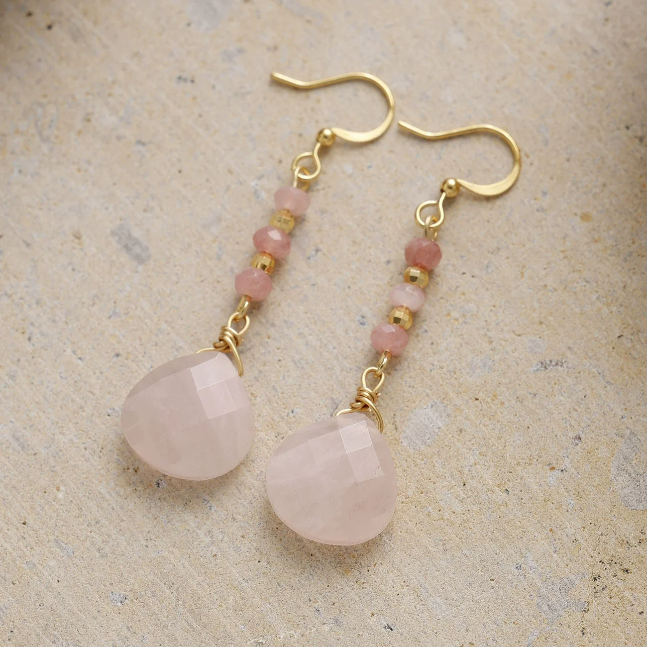 WT-E830 New Arrival Elegant Style Gold Plated Natural Gemstone Long Waterdrop Earrings For Women Fashion Handmade Jewelry