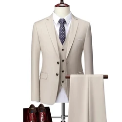 16 Kleur Basic Stijl Mannen Casual Effen Kleur 3 Stuks Suits/Mannelijke Een Knop Blazers Jacker Jas Broek broek Vest