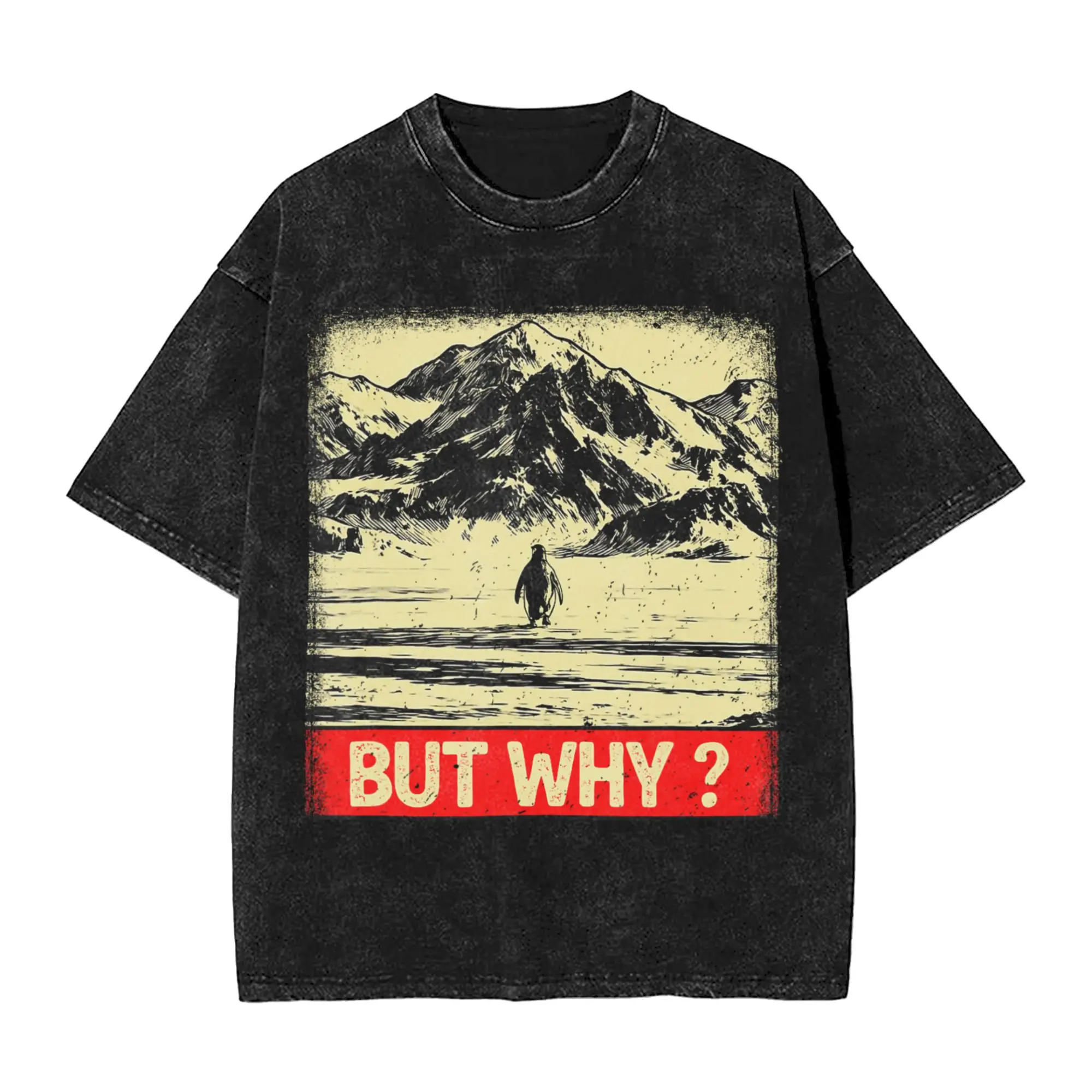 Nihilist Penguin But Why Arctic Snow Washed T-Shirt Man  Streetwear Casual TShirt O-Neck Fashion Tee Shirt Design Oversized Tops