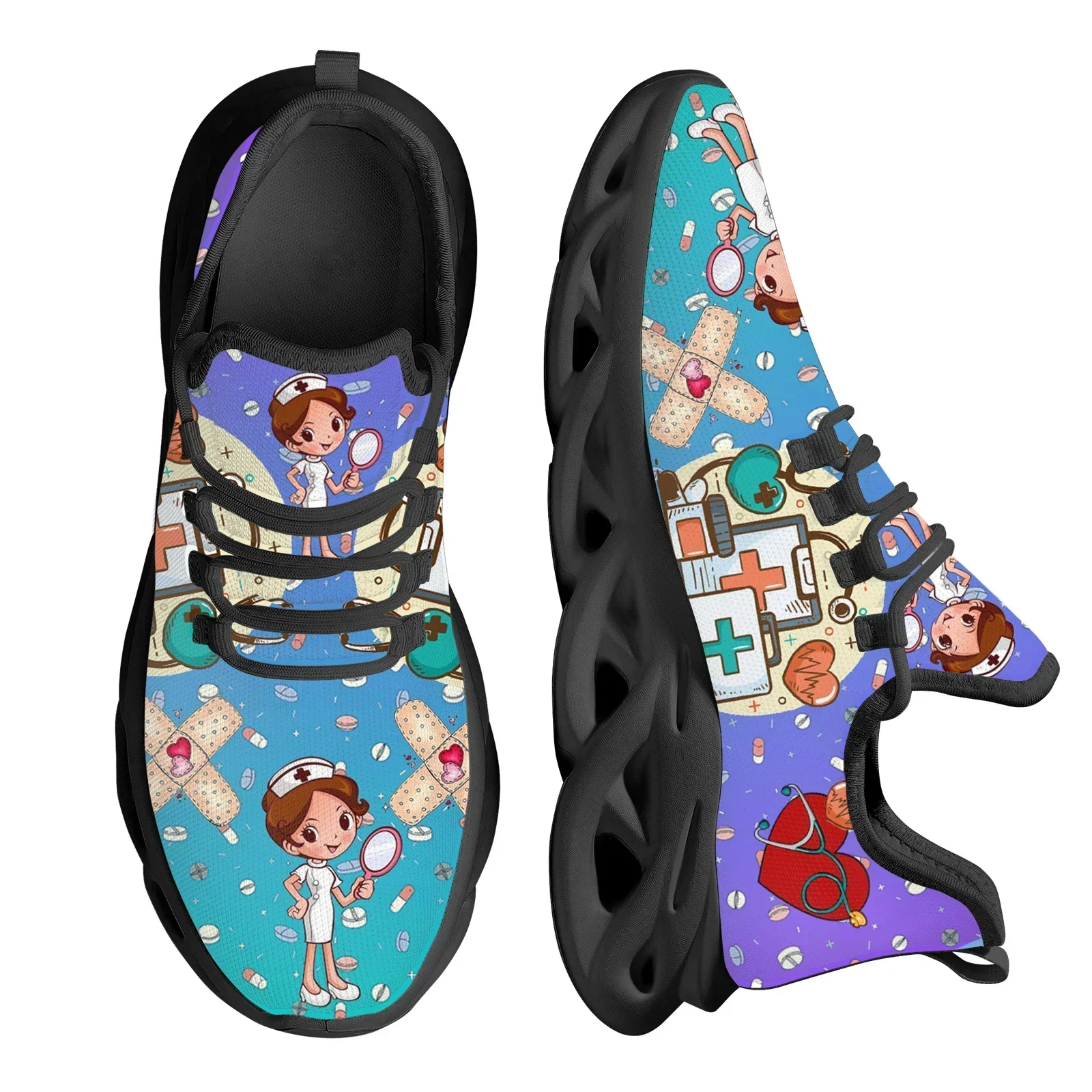 Brand Design Women Sneakers White Nursing Shoes Cute Cartoon Nurse Doctor Medical Print Light Lace-up Flats Footwear view 2