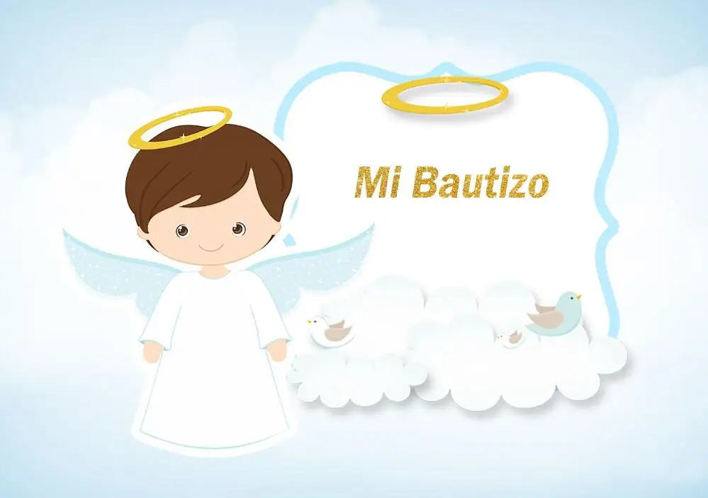 7x5ft Blue Gold Angel Wing Christening Prime Communion Baptism Mi Bautizo ที่กำหนดเองพื้นหลังภาพพื้นหลังไวนิล220Cm X 150ซม.