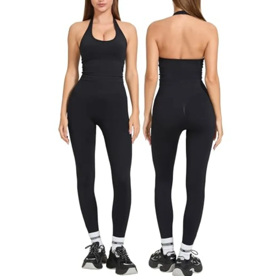 

MOOSLOVER Women 2 Pcs Workout Sets Halter Sports Bra Butt Lifting Leggings Gym Yoga Outfits