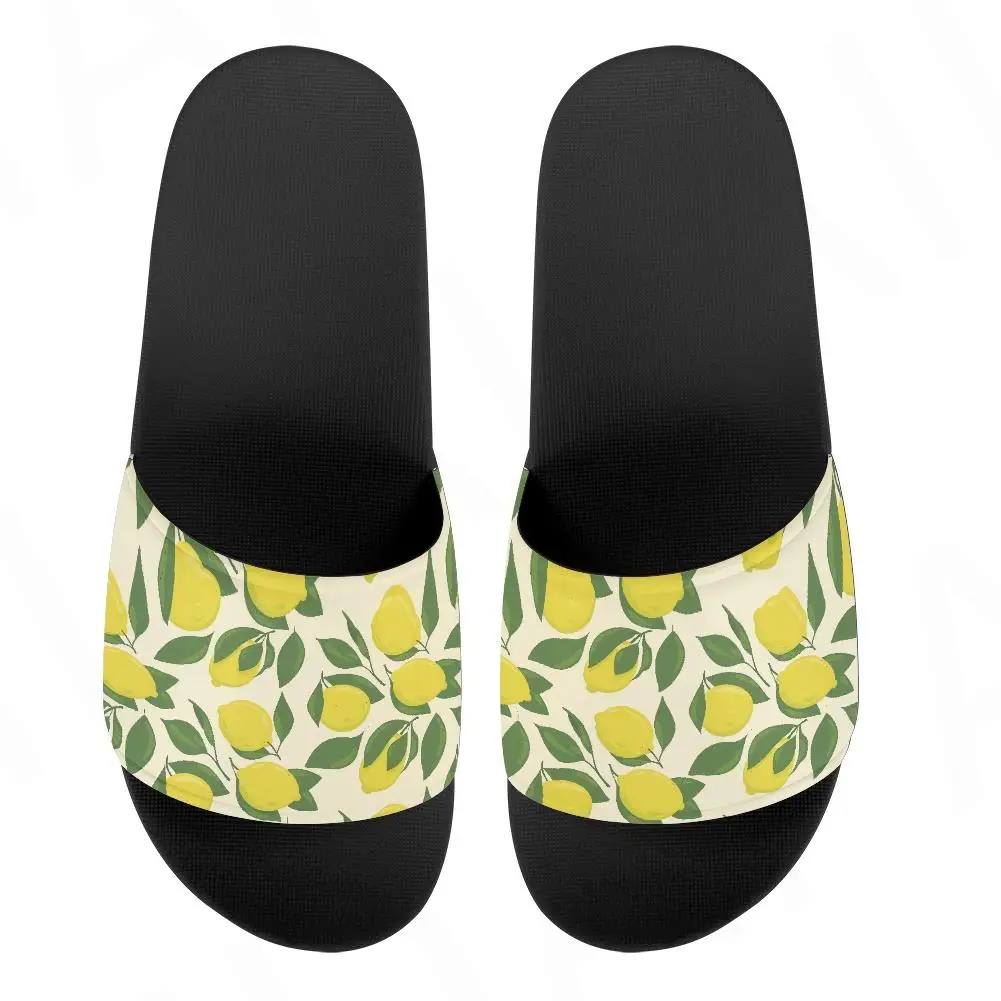 Zapatillas de casa antideslizantes para mujer, zapatos planos de playa, chanclas de marca, diseño de limón