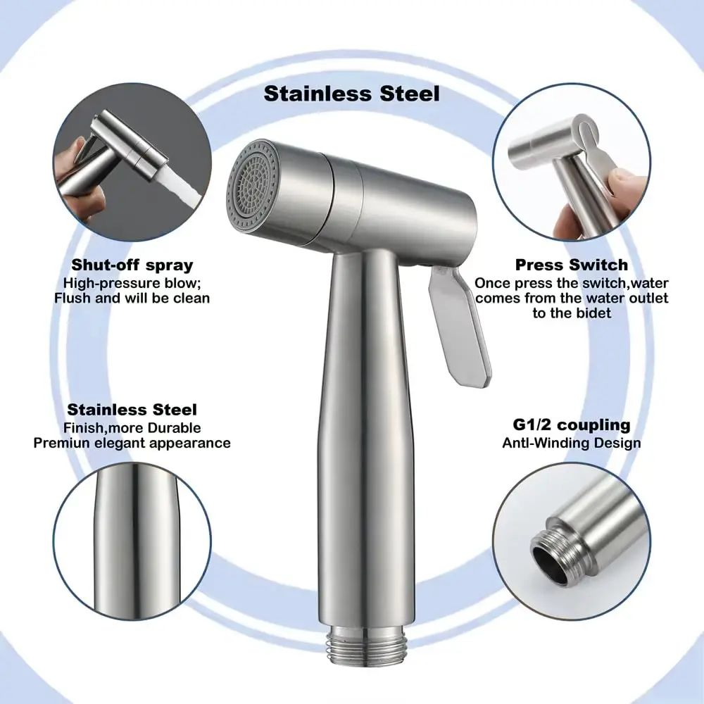 304 Stainless Steel Spray Gun Shower Handheld Bidet Sprayer Set Handheld Toilet Bidet Faucet Sprayer Shower Nozzle Self Cleaning