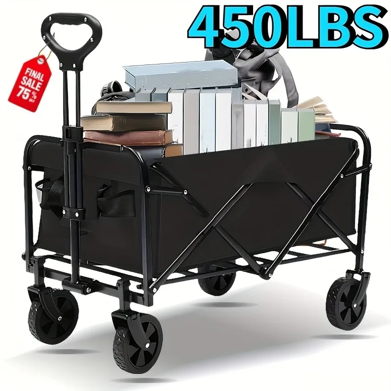 450LBS Heavy Duty All Terrain Folding Wagon Collapsible Cart with Large Wheels for Beach Sand Camping Garden Use