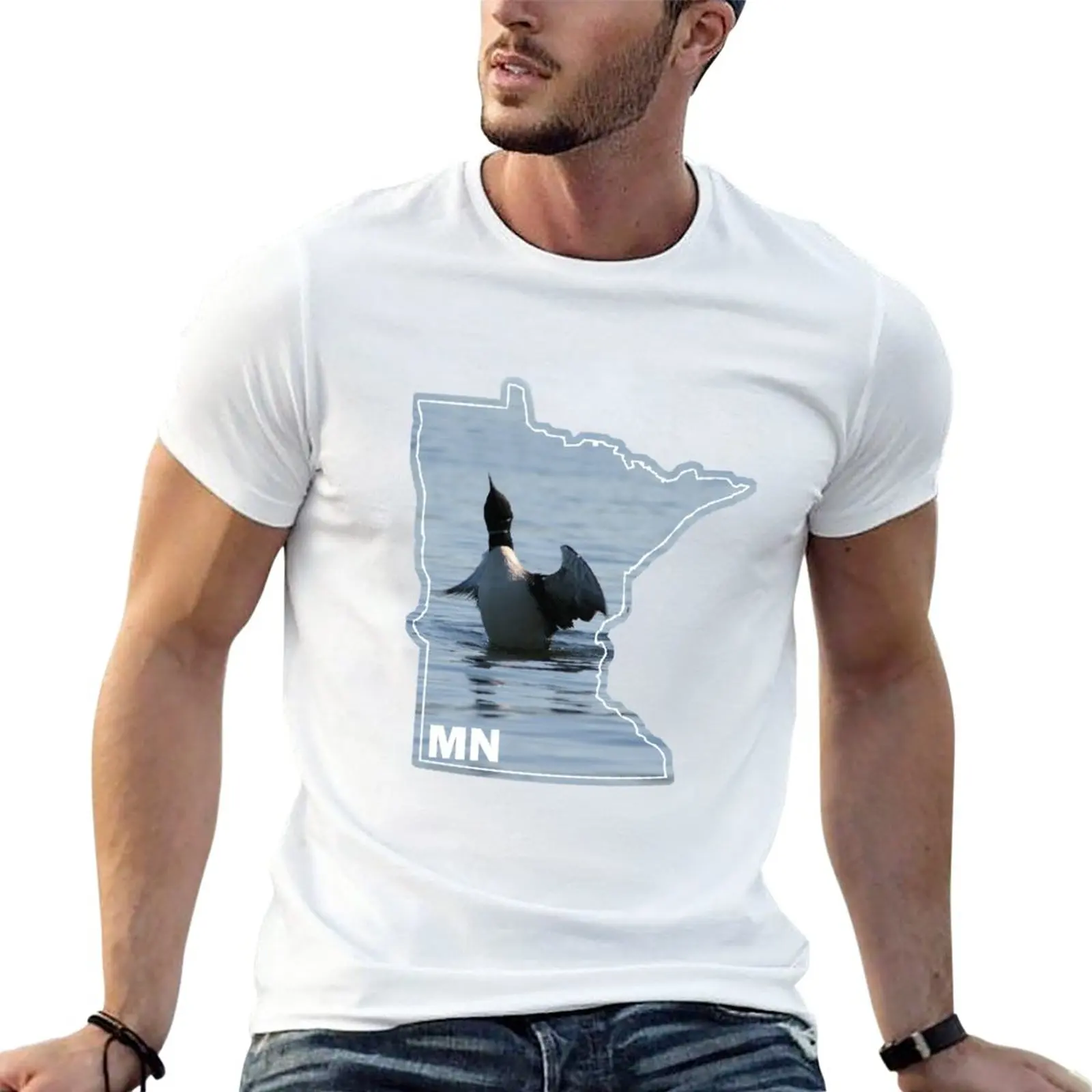 Minnesota Loon on a lake T-Shirt Short sleeve tee Anime t-shirt mens clothing