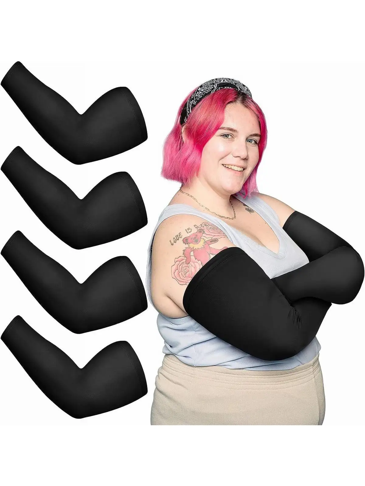 Sun Protective Anti UV 4pairs  Nylon Ice Silk Tight Arm Sleeves For Plus Size Sun Protection,Suitable For Cycling And Riding Mot