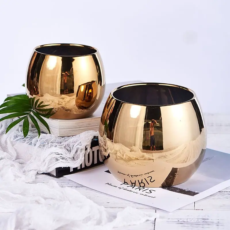 Nordic Light Luxury Ceramic Flower Pot Grass Flowers Vases Decorative Household Office Table Ornaments Organizer Gold Decor