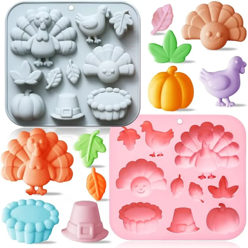 

VERIDIAN Fall Thanksgiving Chocolate Molds Autumn Pumpkin Turkey Maple Leaves Silicone Molds Halloween Harvest Cake Decoration