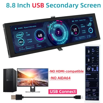 8.8 นิ้ว USB หน้าจอรองประเภท C เชื่อมต่อไม่มี HDMI จอแสดงผล 1920*480 IPS LCD CPU RAM GPU Monitor ไม่มี AIDA64