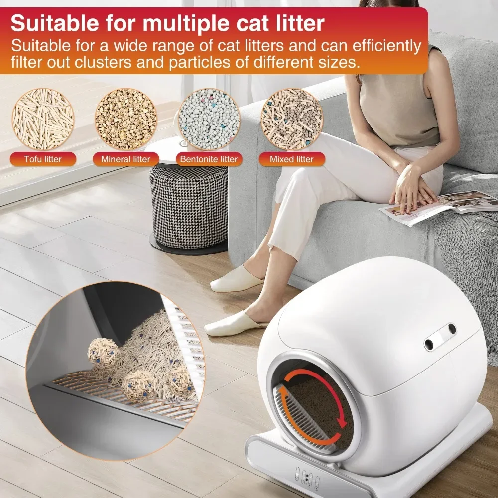

Modern Self Cleaning Cat Litter Box, Automatic Litter Box with 65L Capacity, Wifi APP Control, Health Monitoring, 2 Rolls Liner