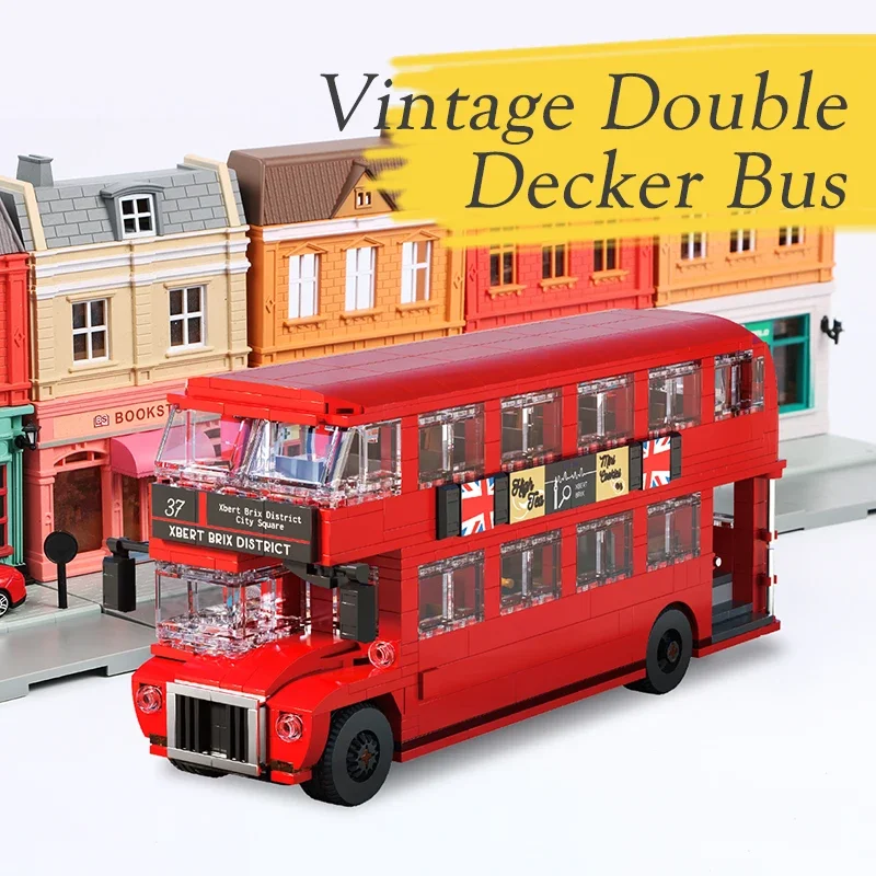 

745PCS British Retro Double Decker Bus Model Building Blocks City Tour Bus Car Bricks Desktop Decoration Kids Toys Holiday Gifts