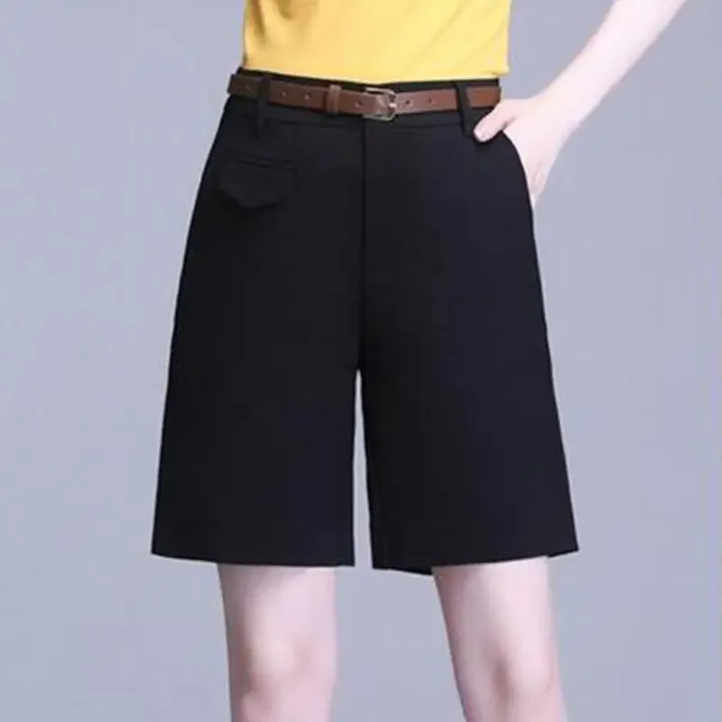 Summer Women's A-Line Shorts Casual High Waist Short Pants Female Solid Color Orange Button Fly Loose Bermuda Shorts for Women