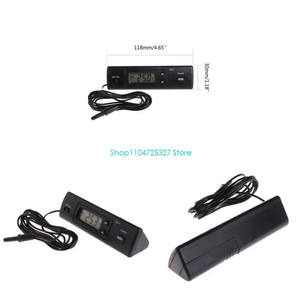D8KF Digital termómetro Higrómetro Calibre humedad con sonda para terrario reptil vehículo para refrigerador