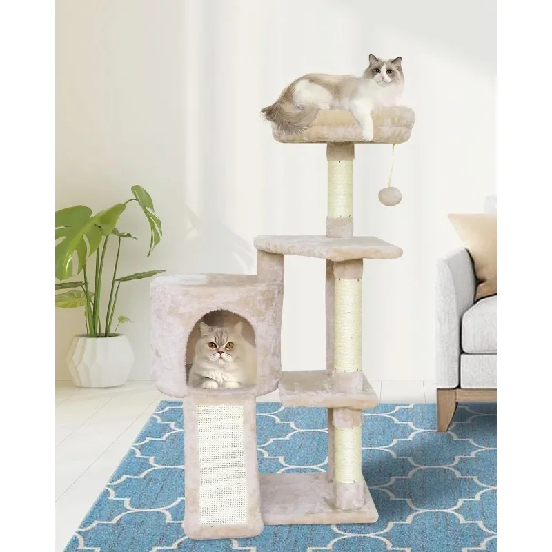 11Beige Cat Tree Cat Tower for Indoor Cats,Cat Condo with Scratching Post,Cat Tree for Large Medium Small Cat with Dangling Ball