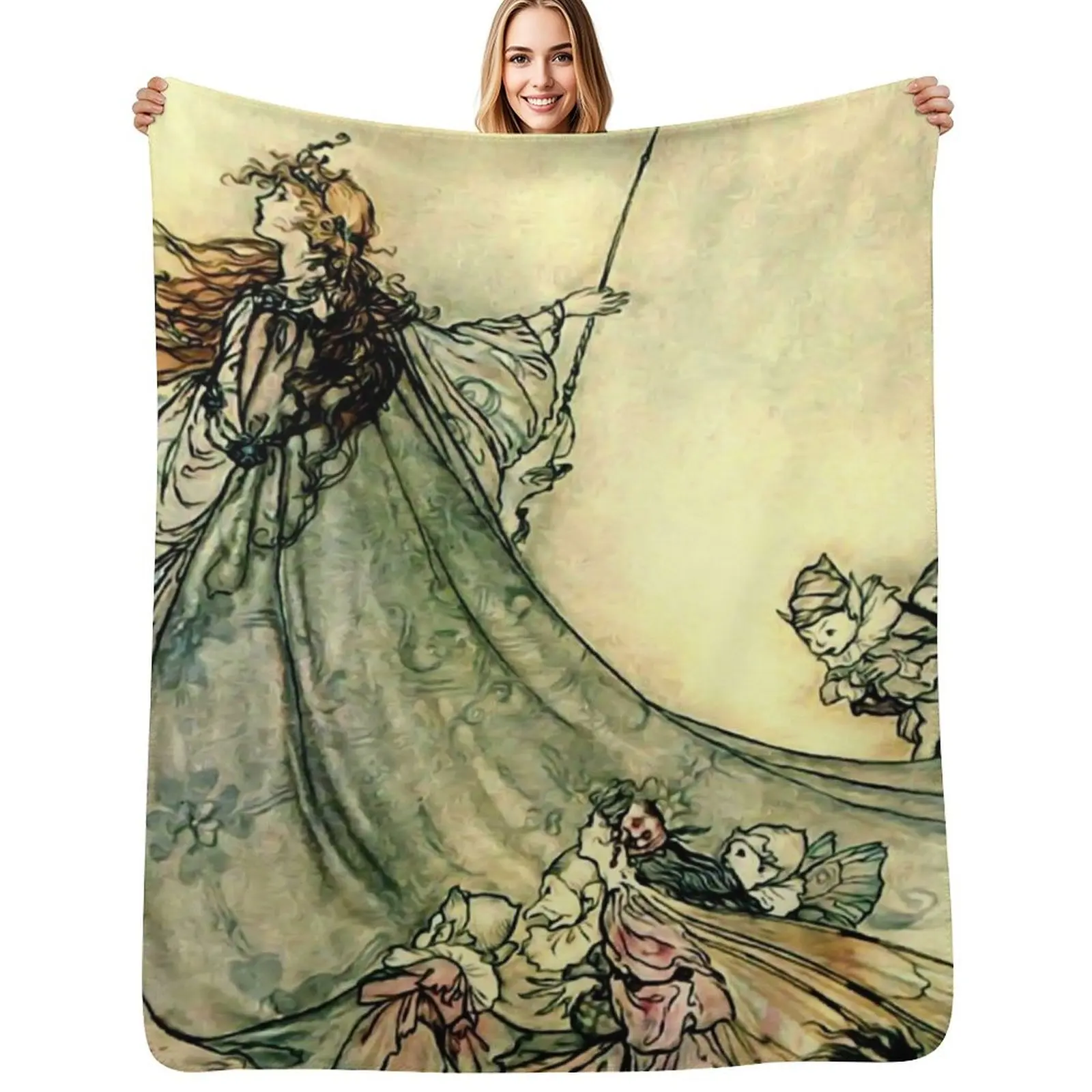 a??Queen of the Fairiesa?? Watercolor by Arthur Rackham Throw Blanket Thin Baby Shaggy Hairy Thermal Blankets