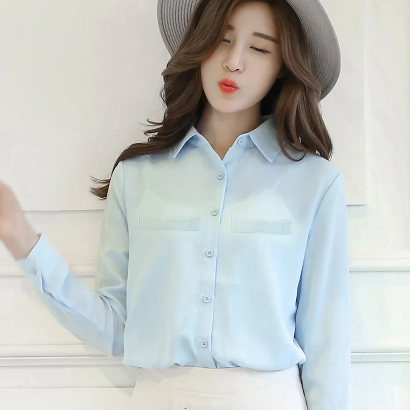 Simple Solid Color Women\'s Chiffon Shirt 2024 New Spring Ladies Fashion Casual Long Sleeve Shirt Tops Elegant Female Clothes