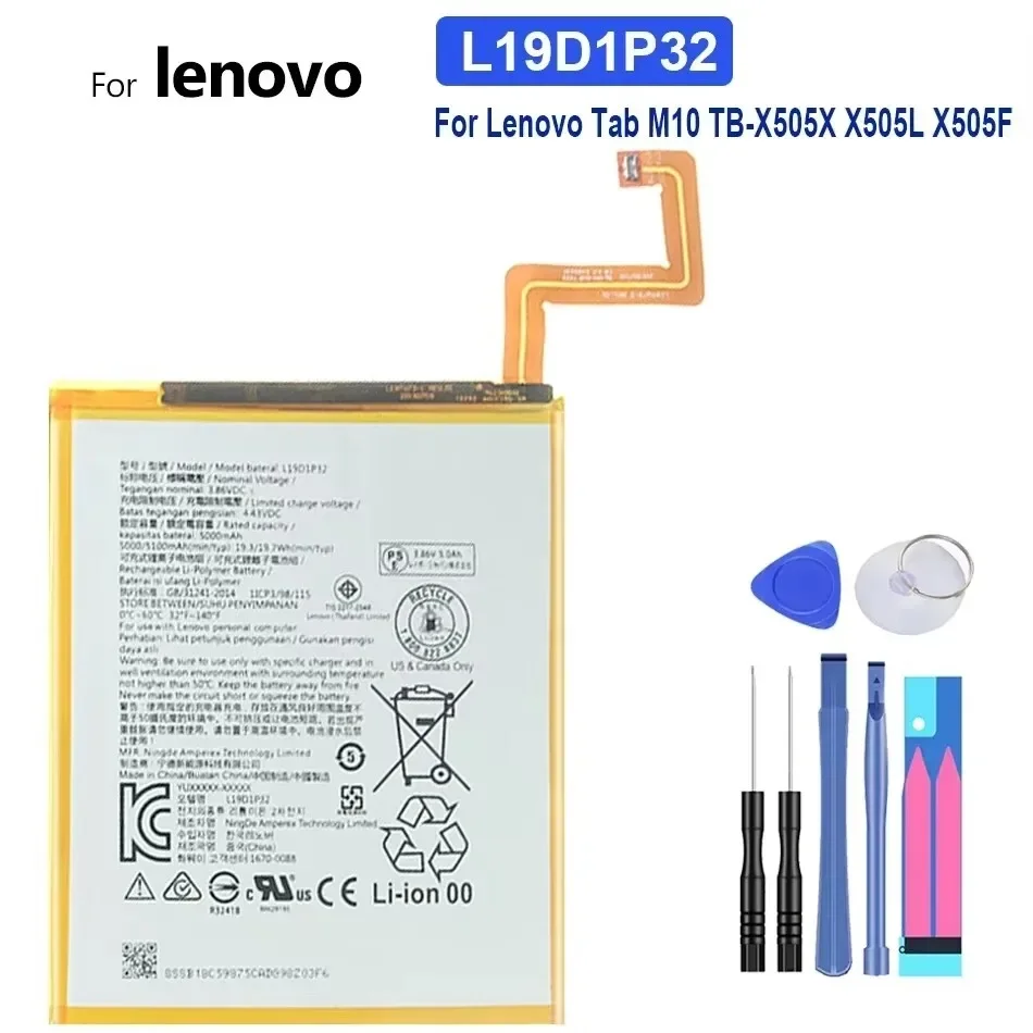 4850mAh-5000mAh Battery L19D1P32 L18D1P32 For Lenovo Tab M10 TB-X505X X505L X505F TB-X605L TB-X605F TB-X605M TB-X505X