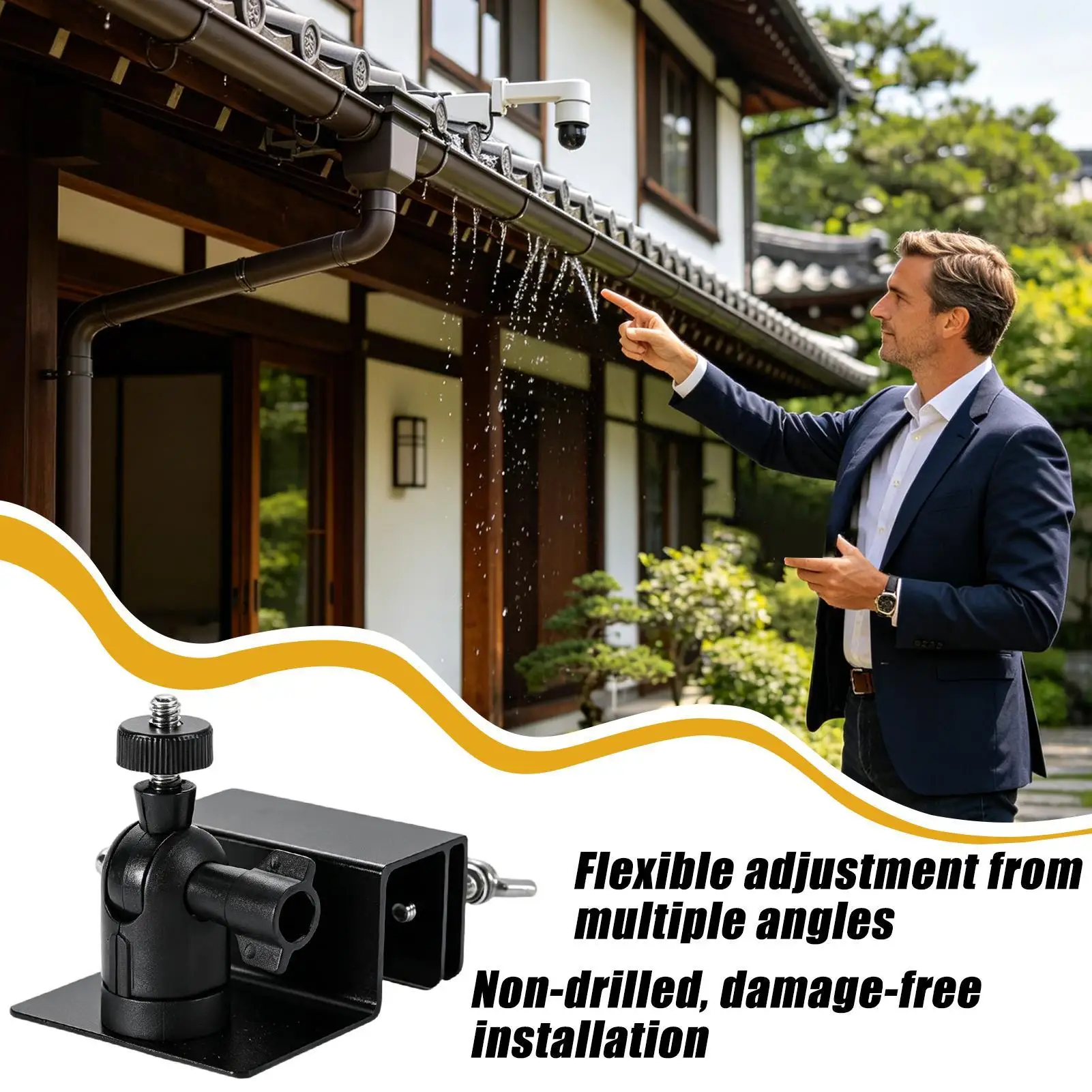 Gutter Camera Mount Solar Panel Monitor Bracket Railing Camera Mount For Outdoor Balcony Roof Garden Backyard Fence Gutter