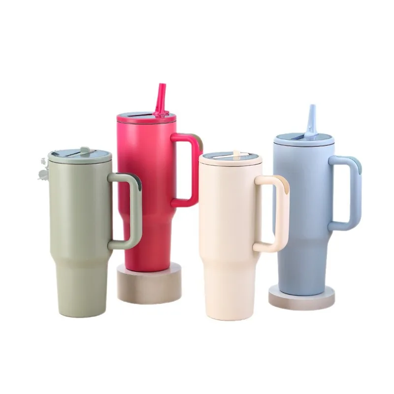 Double Wall 304 Stainless Steel Tumbler - Large Capacity Insulated Car Cup with Handle & Straw
