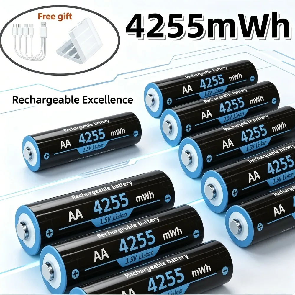 1.5V AA 4255mWh USB Type-C Rechargeable Lithium Battery 2025 New for Remote Control & Toy Devices with Cable