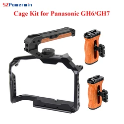 Powerwin Camera Cage Kit for Panasonic GH7 GH6 Stabilizer Rig Protective Frame Gimbal Arri Locating Screw Wooden Handle