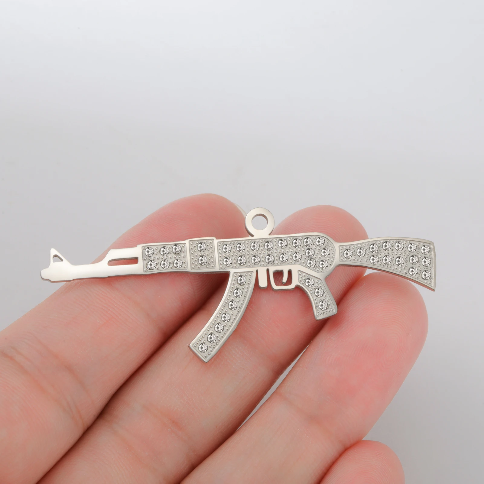 Stainless Steel Classic  Zircon Gun Pendant for Necklace Earrings Bracelet Jewelry DIY Accessories Wholesale image 2