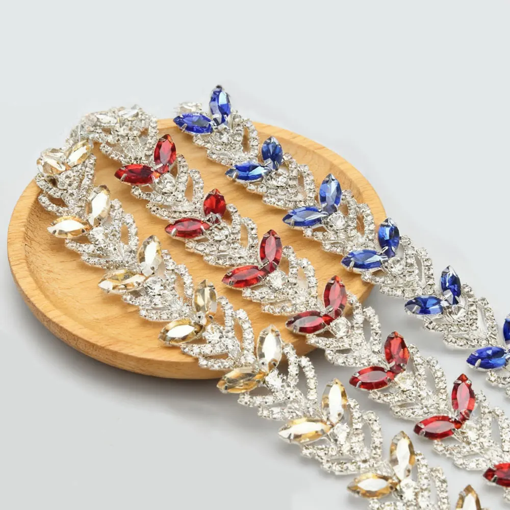 

Handmade Colorful Rhinestone Leaf Trim Garment Accessory - Dress Decor for Women's Artistic Event & DIY Craft
