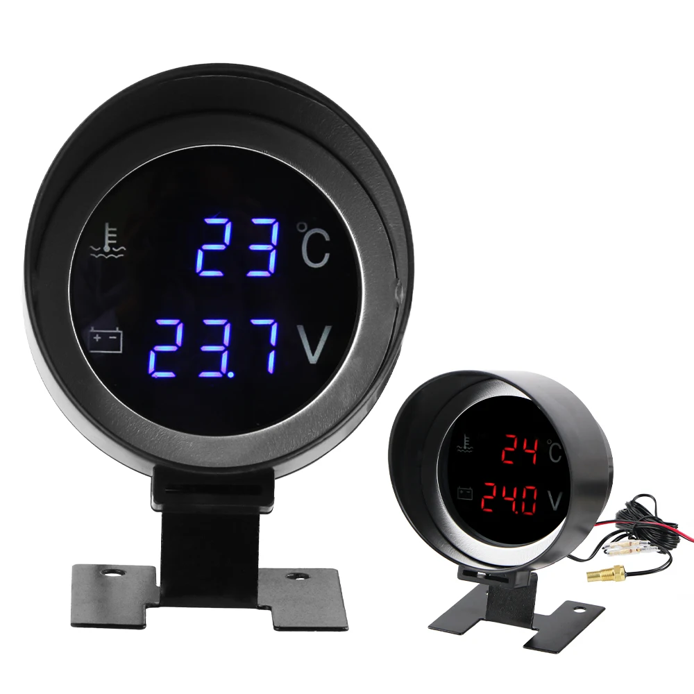 Digital Universal Car Instrumentation Water Temp Meter 9V-36V ​10mm Sensor Car Modification LED Backlight Voltage Meter 2 In 1